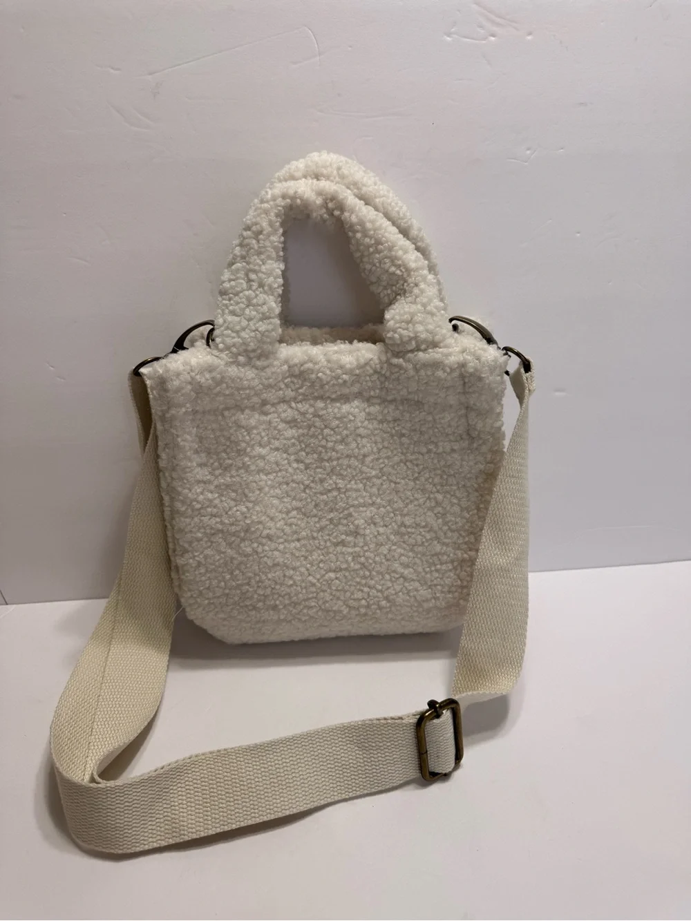 American Eagle Cream Sherpa Tote Bag with Crossbody Adjustable Strap